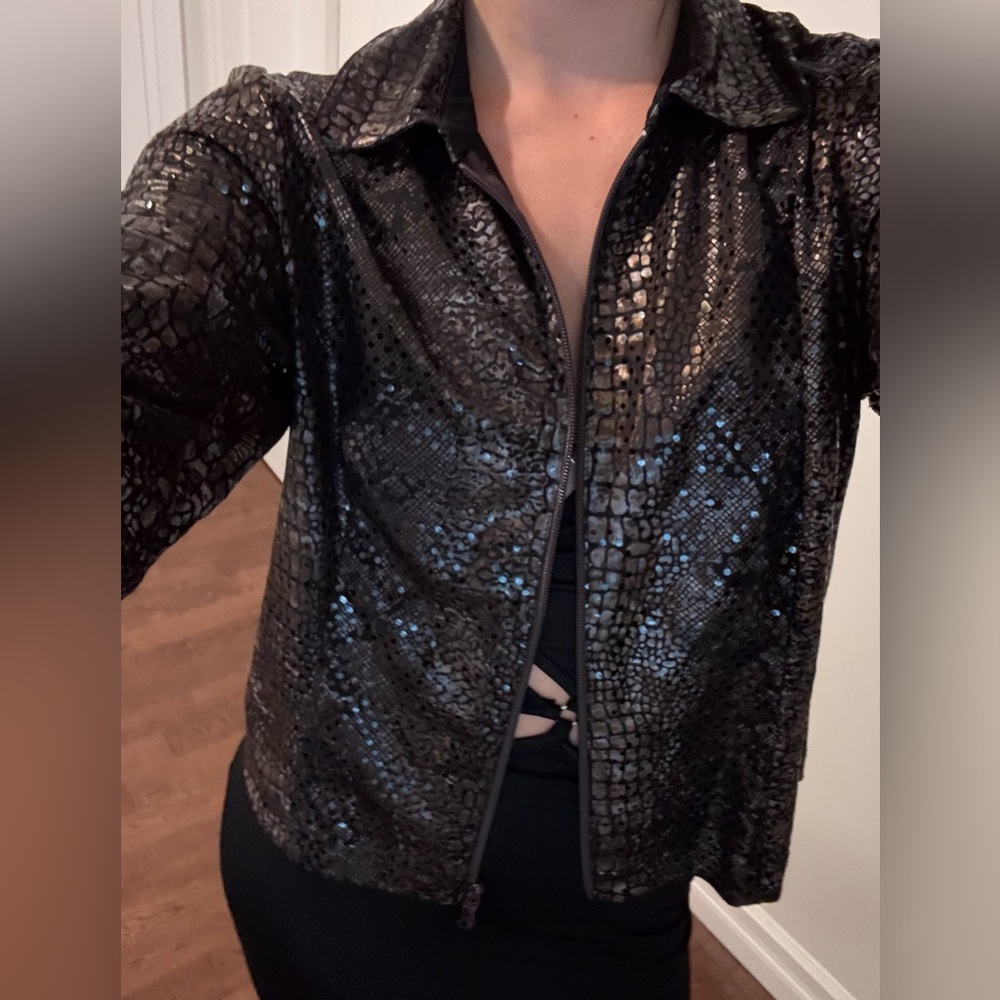 Joseph Ribkoff Sequin Crocodile Pattern Jacket - Picture 5 of 12